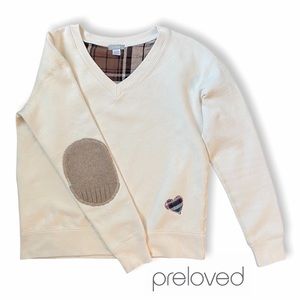 Preloved V Neck Cream Pull Over & Knit Elbows